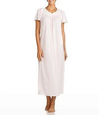 Miss Elaine Floral Embroidered Round Neck Short Sleeve Tricot Ballet Nightgown