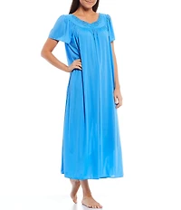 Miss Elaine Floral Embroidered Round Neck Short Sleeve Tricot Ballet Nightgown
