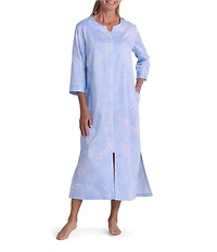 Miss Elaine Wildflower Print 3/4 Sleeve Sateen Woven Cotton Long Zip Robe