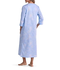 Miss Elaine Wildflower Print 3/4 Sleeve Sateen Woven Cotton Long Zip Robe