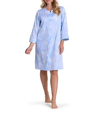 Miss Elaine Wildflower Print 3/4 Sleeve Sateen Woven Short Snap Robe