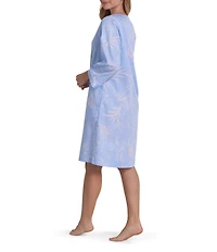 Miss Elaine Wildflower Print 3/4 Sleeve Sateen Woven Short Snap Robe