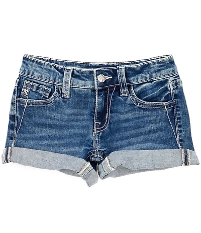Miss Me Big Girls Fleur De Lis Embellished Back Pocket Denim Shorts