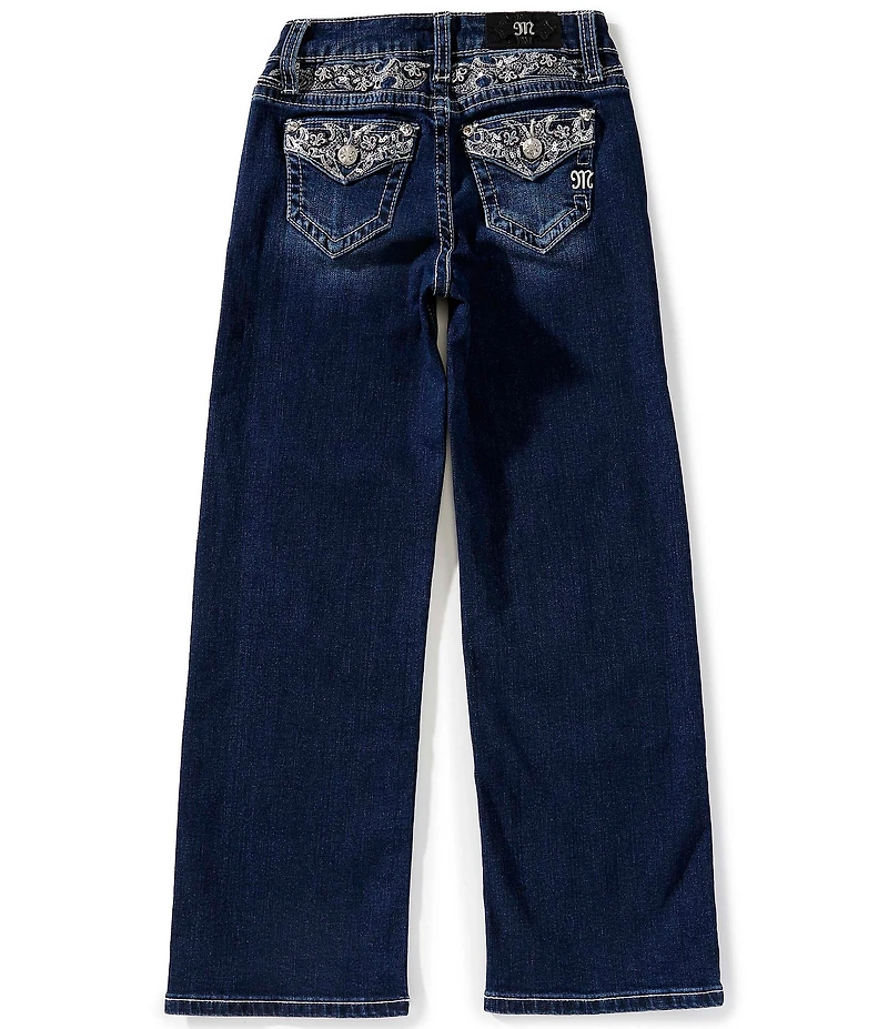 Miss Me Big Girls Mid-Rise Fleur De Lis Wide-Leg Jeans