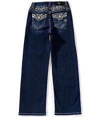 Miss Me Big Girls Mid-Rise Fleur De Lis Wide-Leg Jeans