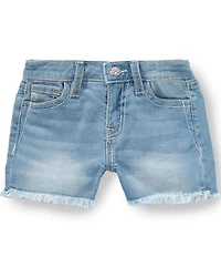 Miss Me Big Girls Embellished Wing Pocket Frayed Hem Denim Shorts