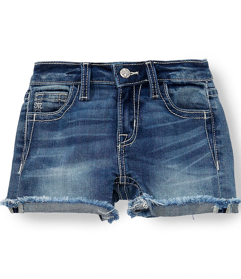 Miss Me Big Girls Fleur De Lis Embellished Pocket Rolled Hem Denim Shorts
