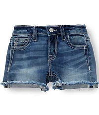 Miss Me Big Girls Fleur De Lis Embellished Pocket Rolled Hem Denim Shorts