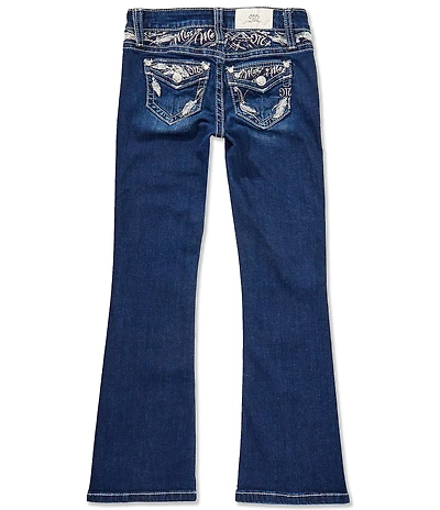 Miss Me Big Girls Mid-Rise Bootcut Embellished Print & Feathers Pockets Denim Jeans