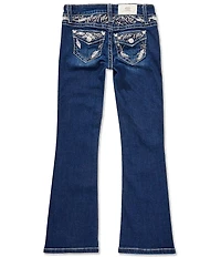 Miss Me Big Girls Mid-Rise Bootcut Embellished Print & Feathers Pockets Denim Jeans