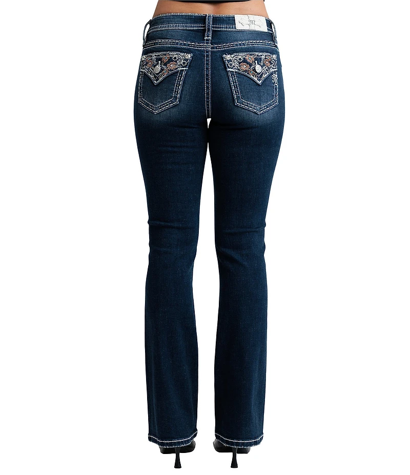 Miss Me Big Girls Mid Rise Bootcut Leg Small-Floral Embroidered Flap Pocket Jeans