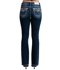 Miss Me Big Girls Mid Rise Bootcut Leg Small-Floral Embroidered Flap Pocket Jeans