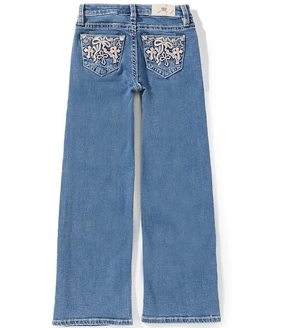 Miss Me Big Girls Mid Rise Wide Leg Bow and Cross Embellished Pocket Jeans