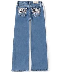 Miss Me Big Girls Mid Rise Wide Leg Bow and Cross Embellished Pocket Jeans