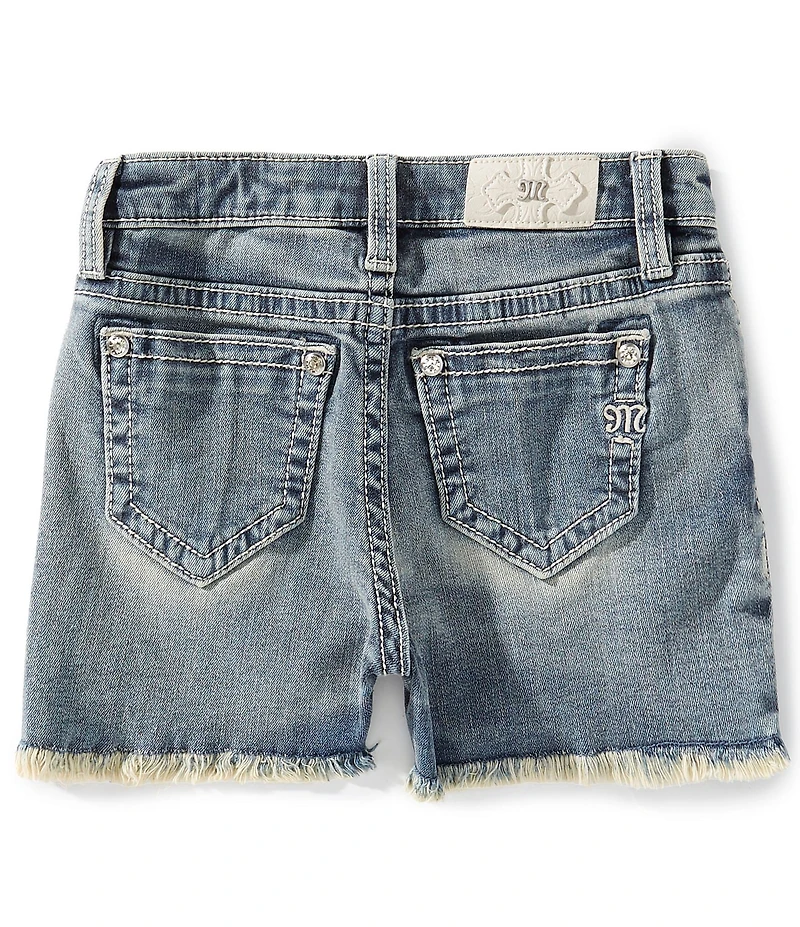 Miss Me Big Girls Sequin Horse Frayed Hem Denim Shorts