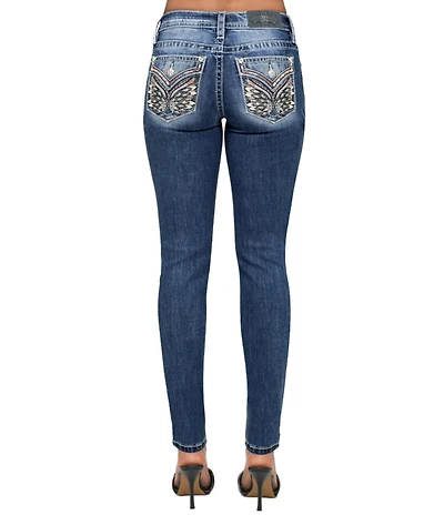 Miss Me Butterfly Pocket Mid Rise Skinny Jeans