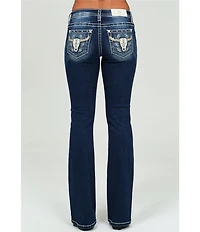 Miss Me Embellished Bull Head Pocketed Mid Rise Bootcut Jeans