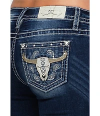 Miss Me Embellished Bull Head Pocketed Mid Rise Bootcut Jeans