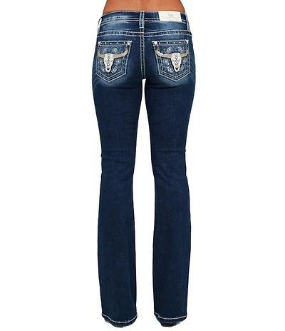 Miss Me Embellished Bull Head Pocketed Mid Rise Bootcut Jeans