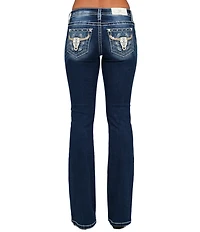 Miss Me Embellished Bull Head Pocketed Mid Rise Bootcut Jeans