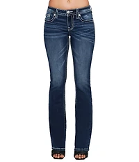 Miss Me Embellished Bull Head Pocketed Mid Rise Bootcut Jeans