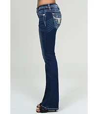 Miss Me Embellished Bull Head Pocketed Mid Rise Bootcut Jeans