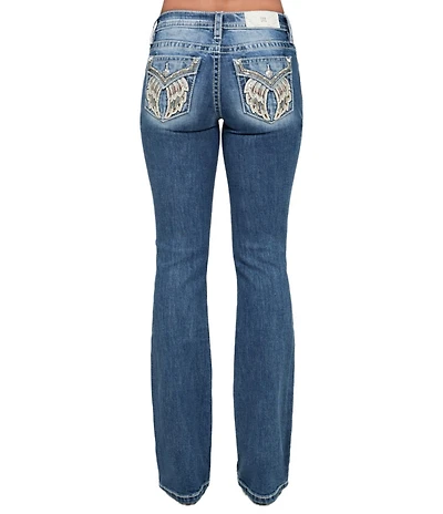 Miss Me Embellished Wing Flap Pocket Mid Rise Bootcut Jeans
