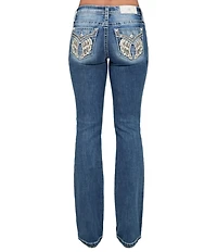 Miss Me Embellished Wing Flap Pocket Mid Rise Bootcut Jeans