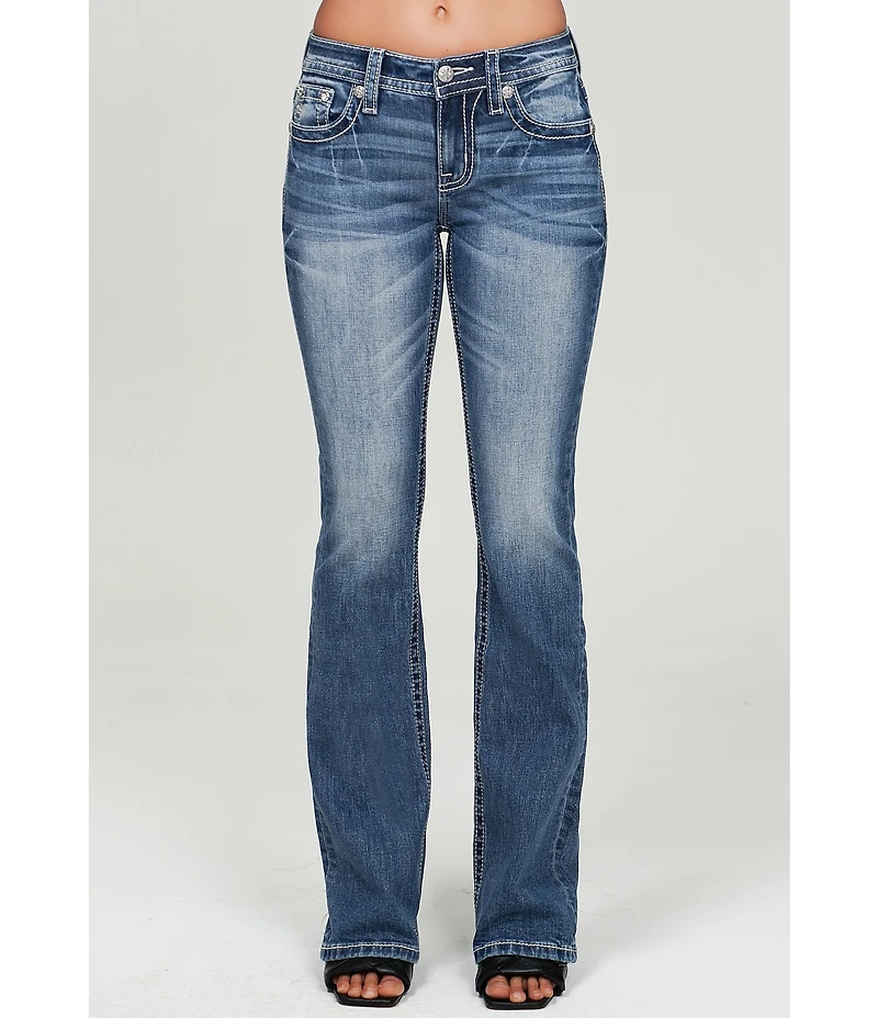 Miss Me Embellished Wing Flap Pocket Mid Rise Bootcut Jeans