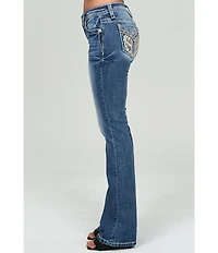 Miss Me Embellished Wing Flap Pocket Mid Rise Bootcut Jeans