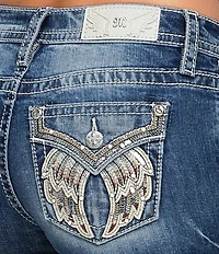 Miss Me Embellished Wing Flap Pocket Mid Rise Bootcut Jeans