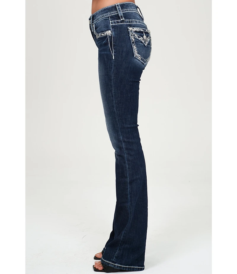 Miss Me Embroidered Leaf Pocketed Mid Rise Bootcut Jeans