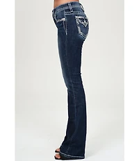 Miss Me Embroidered Leaf Pocketed Mid Rise Bootcut Jeans