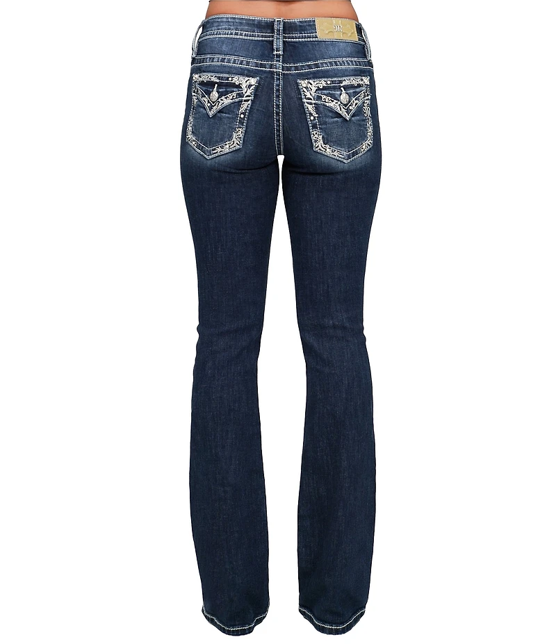Miss Me Embroidered Leaf Pocketed Mid Rise Bootcut Jeans