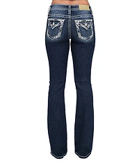 Miss Me Embroidered Leaf Pocketed Mid Rise Bootcut Jeans