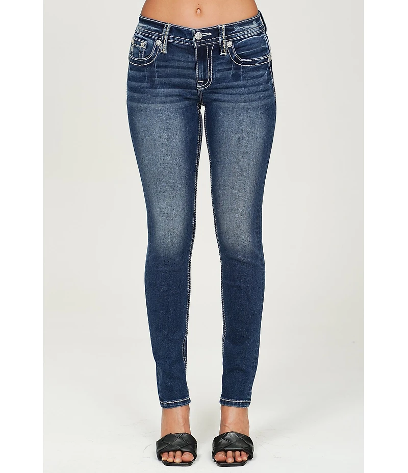 Miss Me Floral Embroidered Pocket Mid Rise Skinny Fit Jeans