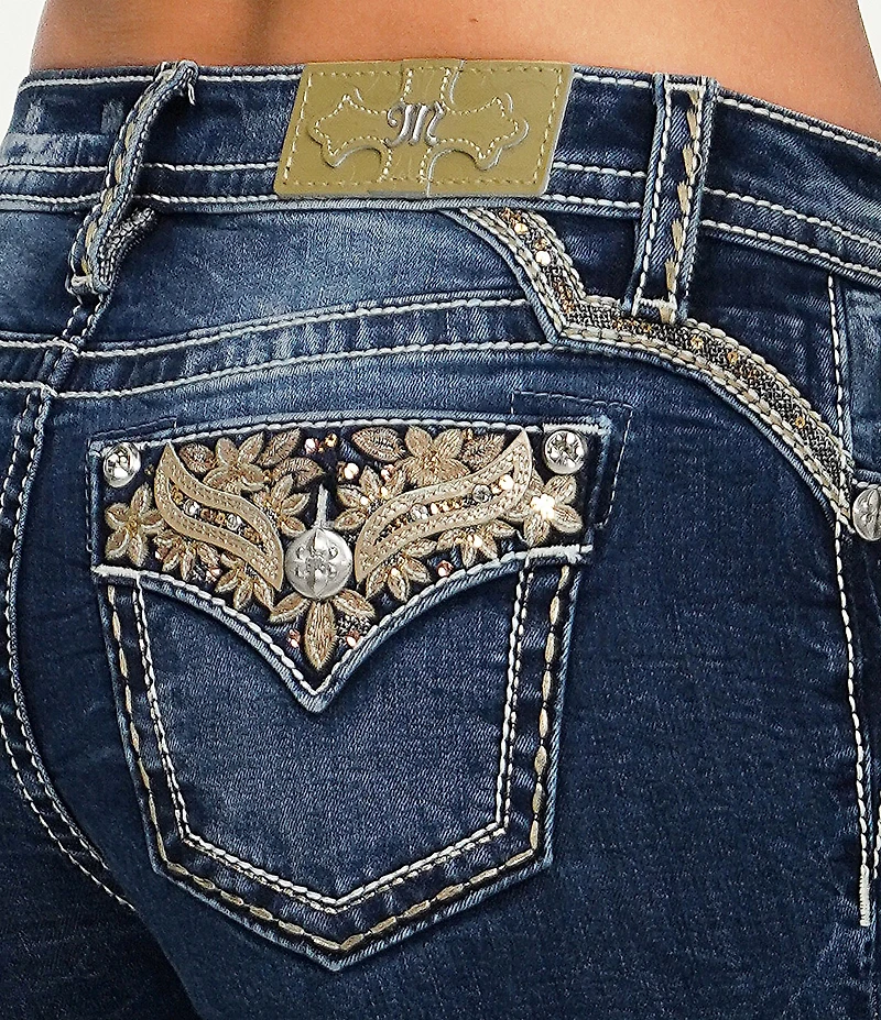 Miss Me Floral Embroidered Pocket Mid Rise Skinny Fit Jeans