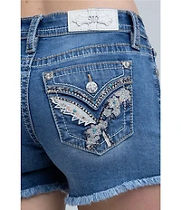 Miss Me Flower Feather Mid Rise 3.5#double; Inseam Shorts