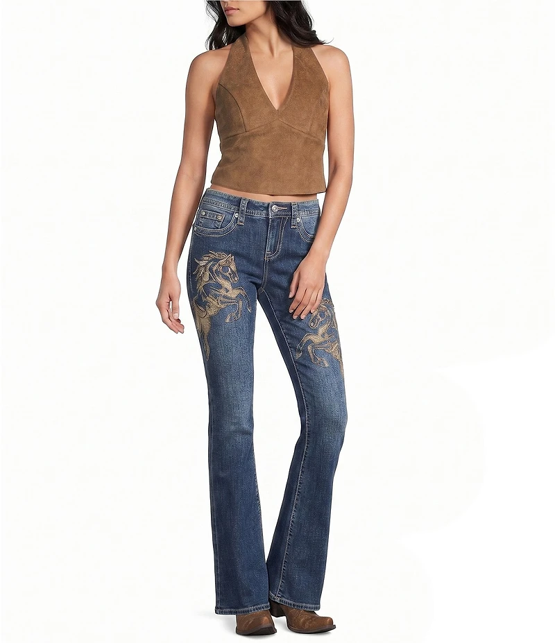 Miss Me Horse Embroidered Mid Rise Bootcut Jeans
