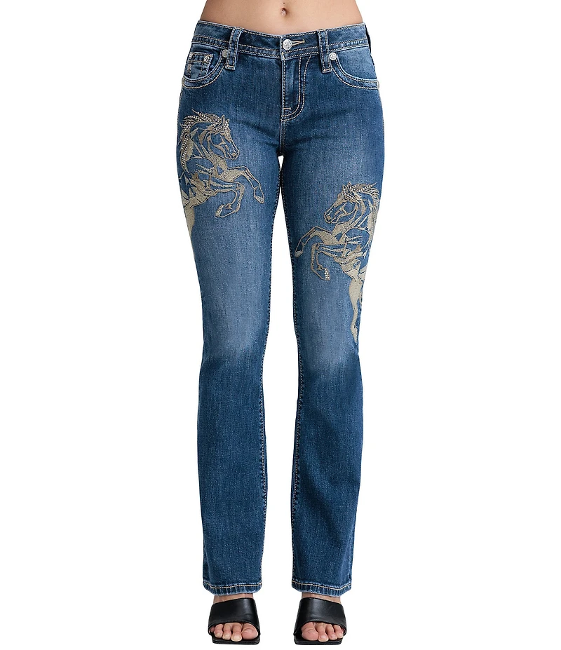 Miss Me Horse Embroidered Mid Rise Bootcut Jeans