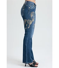 Miss Me Horse Embroidered Mid Rise Bootcut Jeans