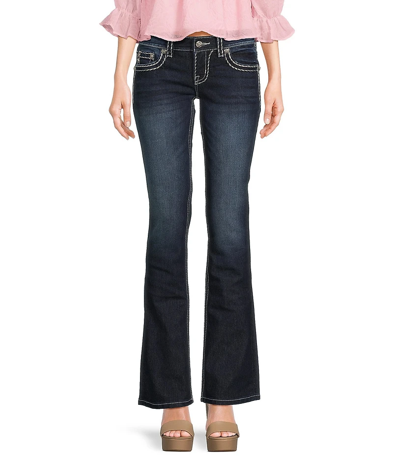 Miss Me Loose Saddle Border Stitch Flap Pocket Low Rise Bootcut Jeans