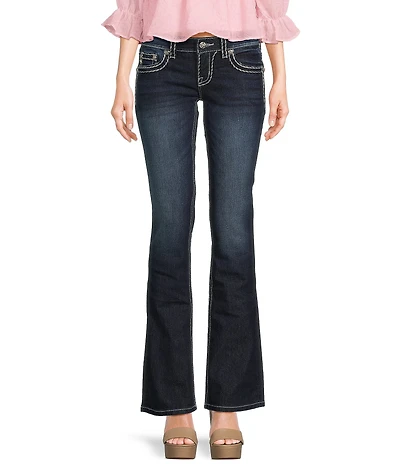 Miss Me Loose Saddle Border Stitch Flap Pocket Low Rise Bootcut Jeans