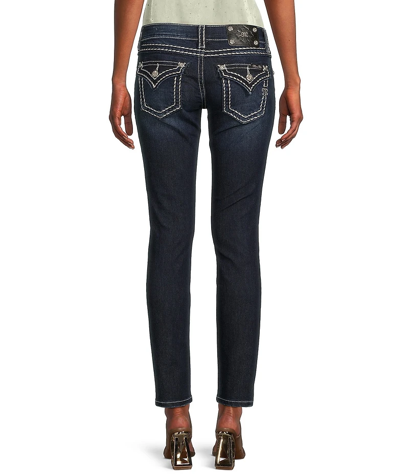 Miss Me Saddle Border Stitch Flap Pocket Low Rise Skinny Jeans