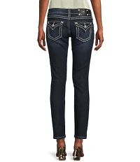 Miss Me Saddle Border Stitch Flap Pocket Low Rise Skinny Jeans