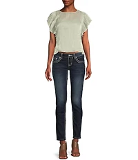 Miss Me Saddle Border Stitch Flap Pocket Low Rise Skinny Jeans