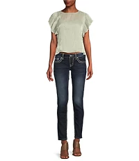 Miss Me Saddle Border Stitch Flap Pocket Low Rise Skinny Jeans