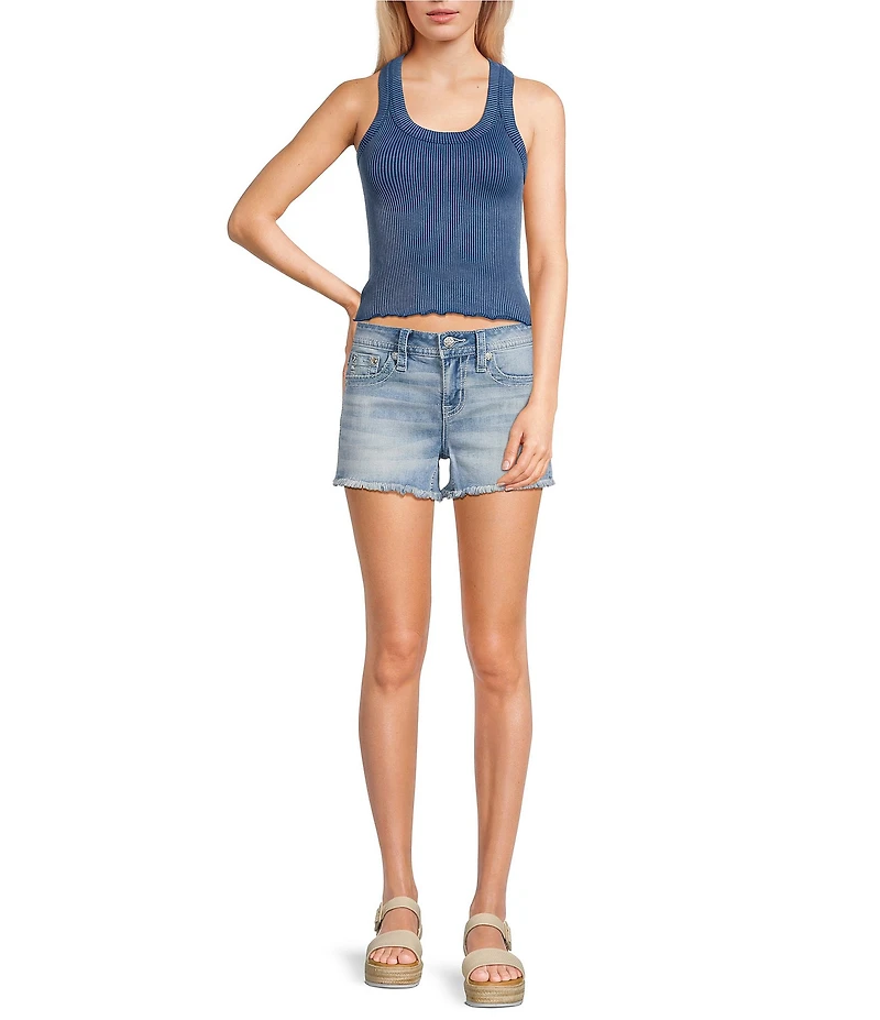 Miss Me Mid Rise Angel Wing 3.5#double; Inseam Shorts