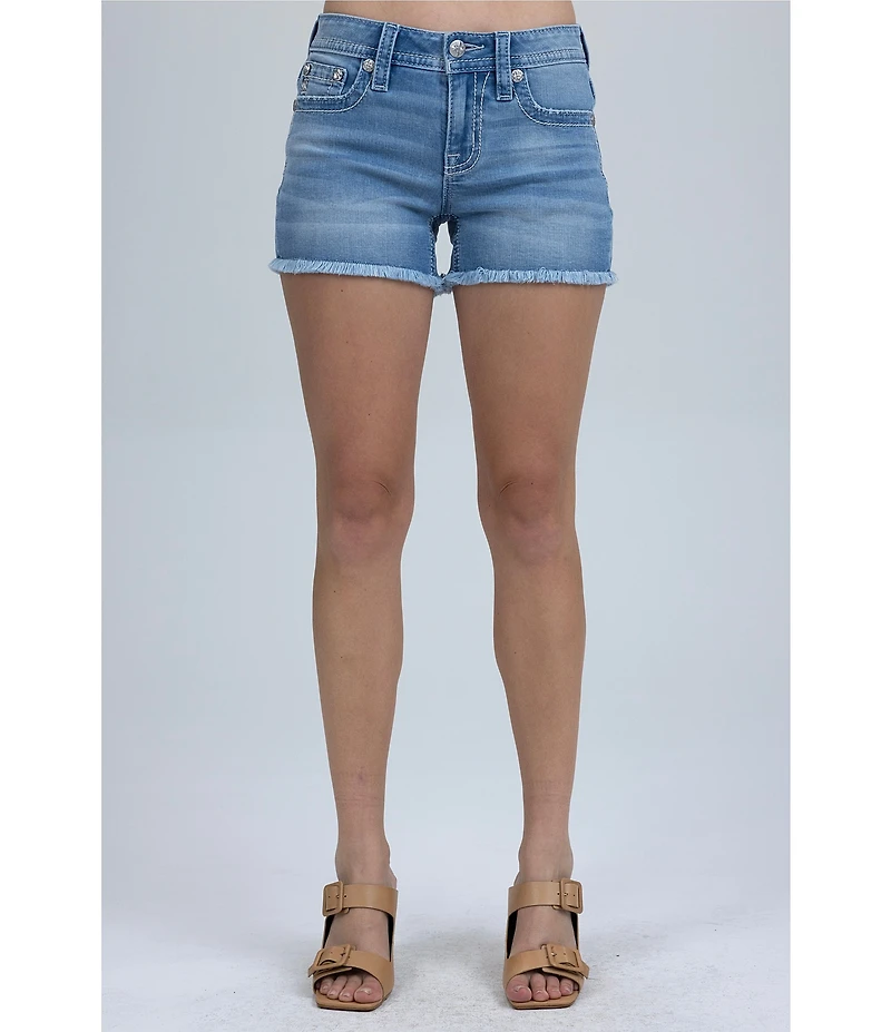Miss Me Mid Rise Angel Wing 3.5#double; Inseam Shorts