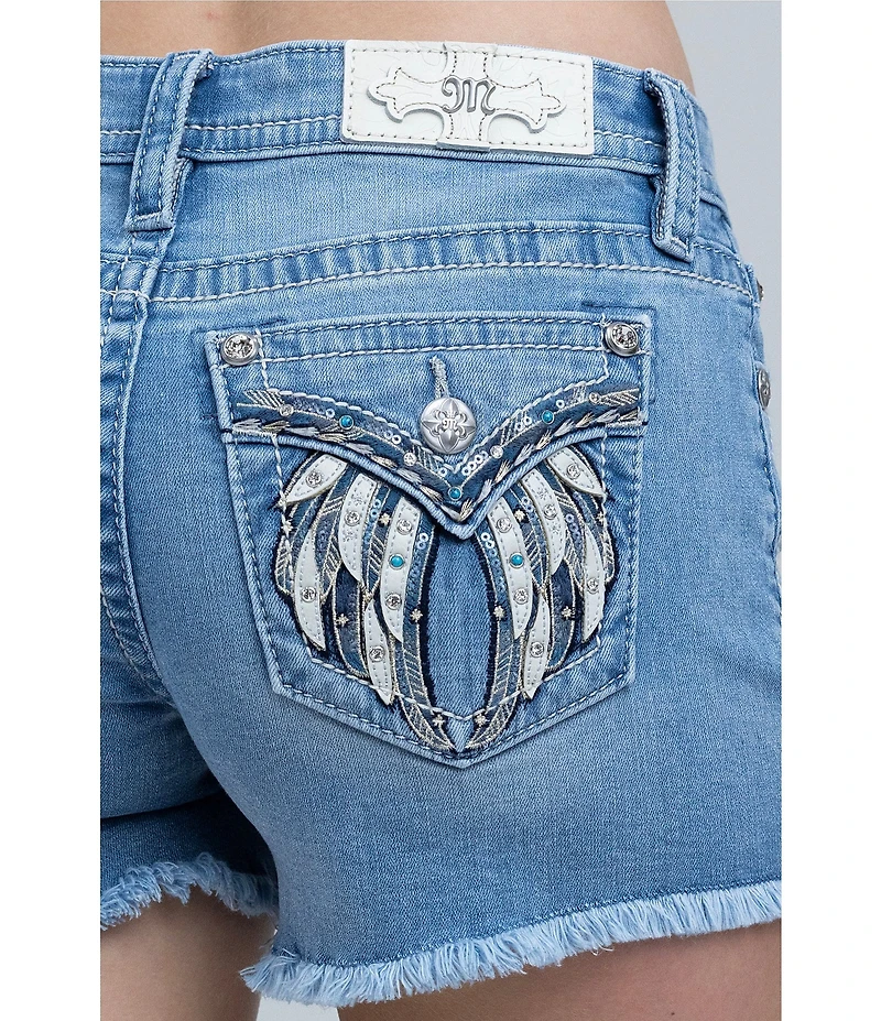 Miss Me Mid Rise Angel Wing 3.5#double; Inseam Shorts